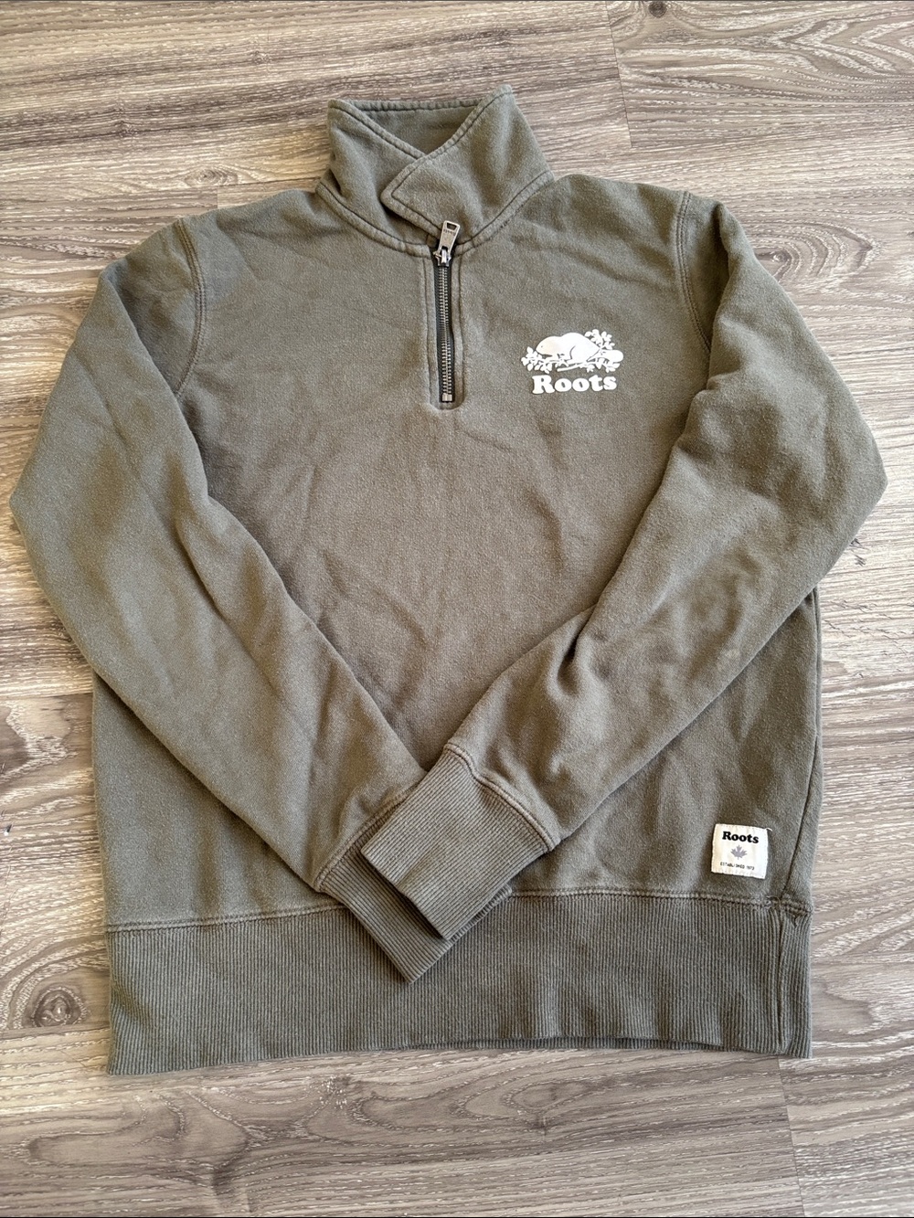Roots Men's Olive Green Half-Zip Pullover Sweatshirt